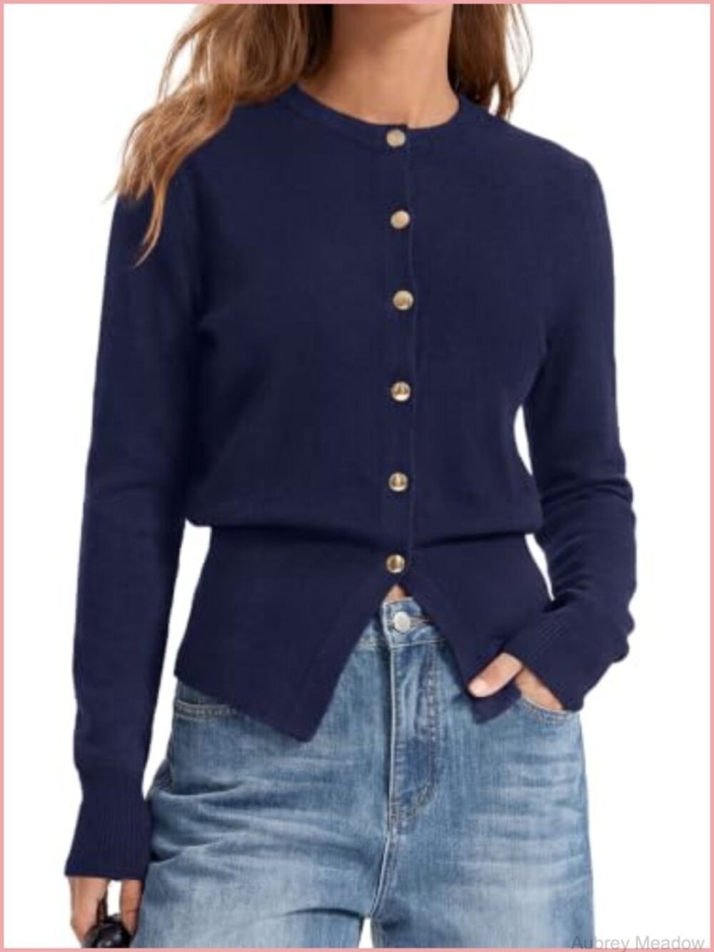 Womens Ribbed Knit Button Down Cardigan Split Hem Long Sleeve Crew Neck
